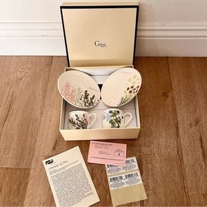 NIB Gien France L’Herbier Du Roy Espresso Coffee Cups & Saucers RMN Collection‎